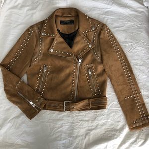 ZARA Faux suede studded motorcycle jacket